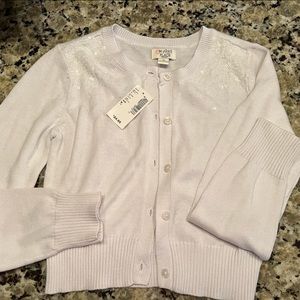 Children’s Place white sweater cardigan with white sequin shimmer.